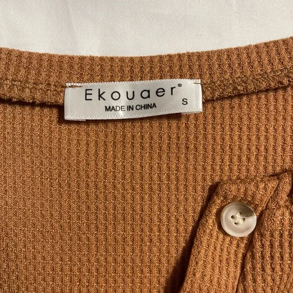 Ekouaer Women’s Waffle-Knit Loungewear Set with Pockets - Picture 5 of 5